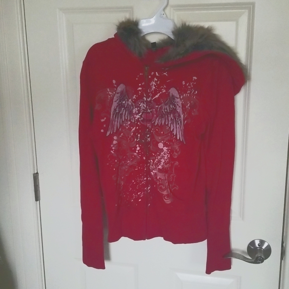 Red zipper sweater with hoodie and pockets size S